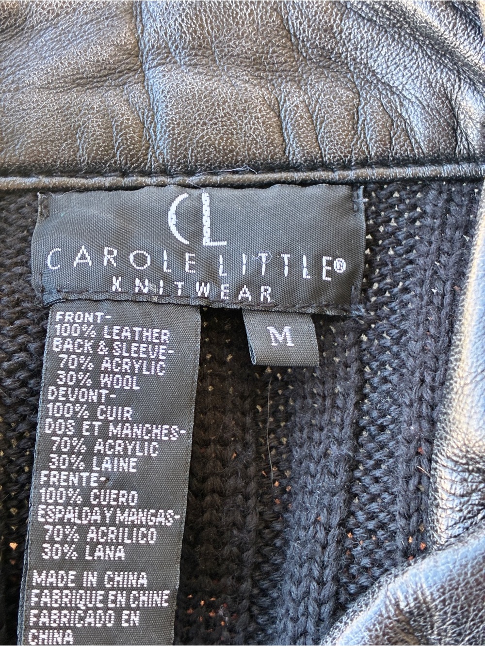 Vintage Carole Little Black Leather & Wool Sweater Jacket | Size Medium - Picture 7 of 10